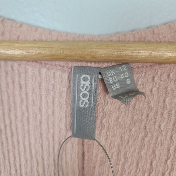 NEW ASOS Dress 8 Tall‎ Dusty Pink Textured Knit Short Sleeve V-Neck Pleated Midi - Picture 7 of 13